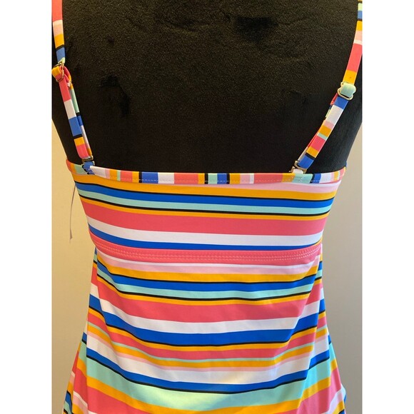 NEW Time and Tru Bikini Swimsuit Top ONLY Size Medium 8-10 Stripes Blue Pink - Picture 4 of 10